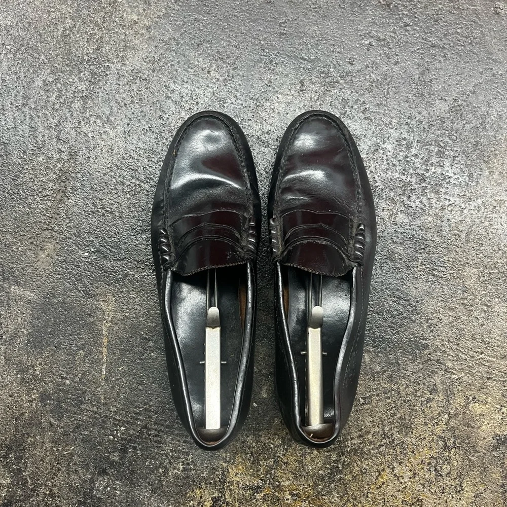 Vtg 90’s Black leather Chunky plain Penny loafers with silver buckle detail - Picture 3 of 7
